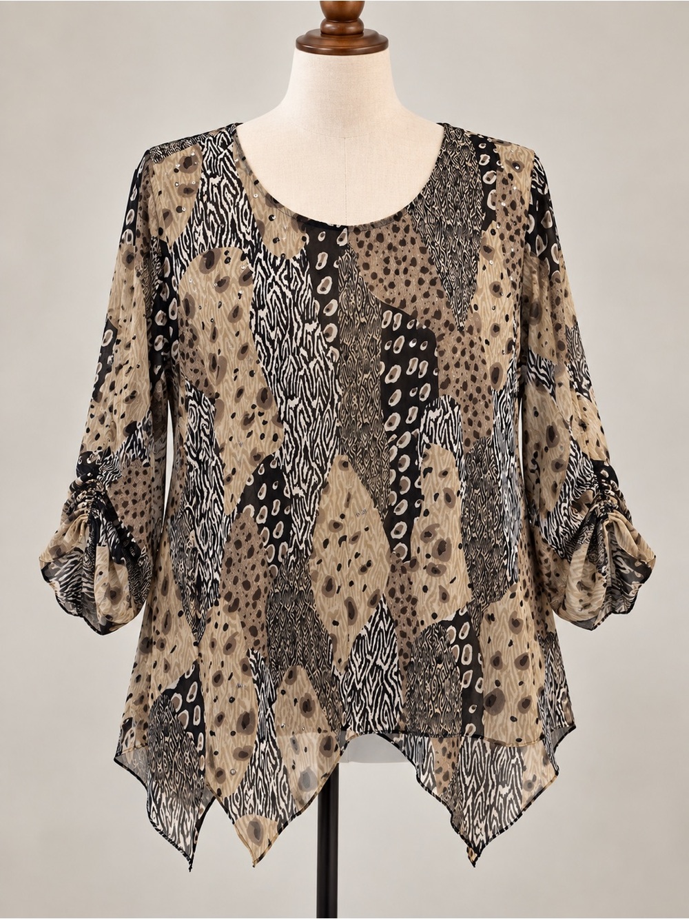 Style & Co. Women's Multi-Print Flowing Tunic in Brown and Black